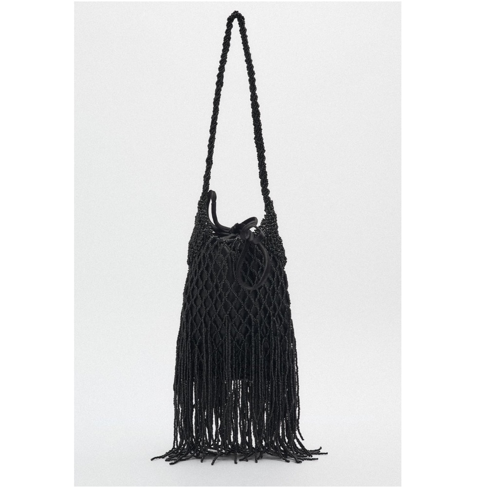 NWT Zara Woman Beaded Black Shoulder Bag Bloggers Fav